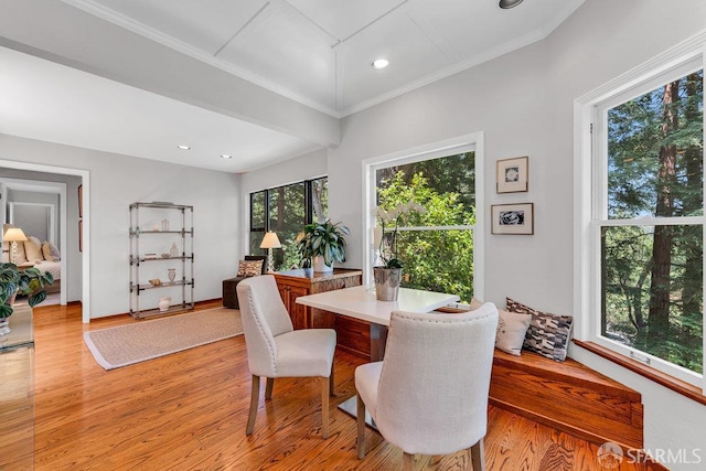35 Ardilla Rd, Orinda, CA 94563 - dining room featuring light wood-style floors, crown molding, and recessed lighting
