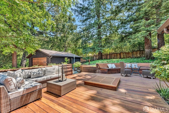 35 Ardilla Rd, Orinda, CA 94563 - wooden terrace with an outdoor hangout area and a fenced backyard