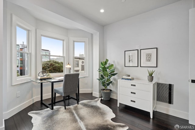 home office featuring dark hardwood / wood-style flooring