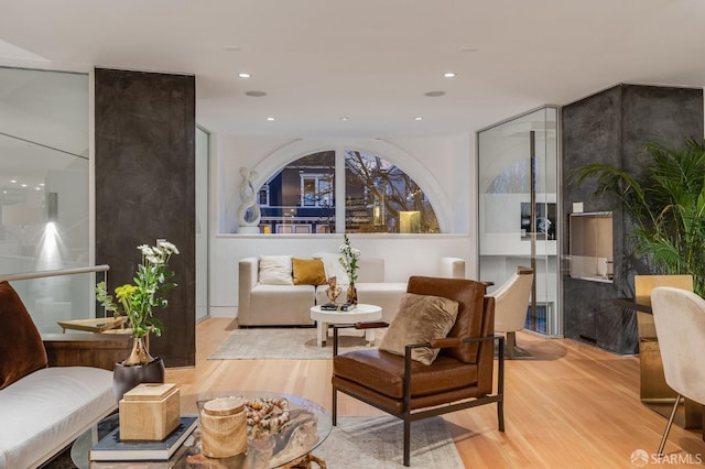 living area with wood-type flooring