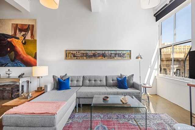 living room with concrete flooring