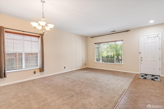 3642 Mallard Way, Antioch, CA 94509 - interior space featuring recessed lighting, tile patterned flooring, visible vents, baseboards, and a chandelier
