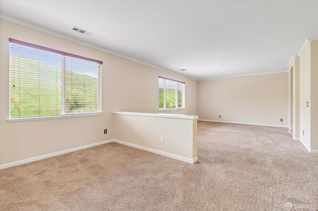 3642 Mallard Way, Antioch, CA 94509 - empty room featuring light carpet, ornamental molding, visible vents, and baseboards
