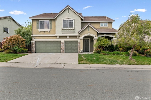 3642 Mallard Way, Antioch, CA 94509 - traditional-style house featuring concrete driveway, a front lawn, stone siding, an attached garage, and stucco siding