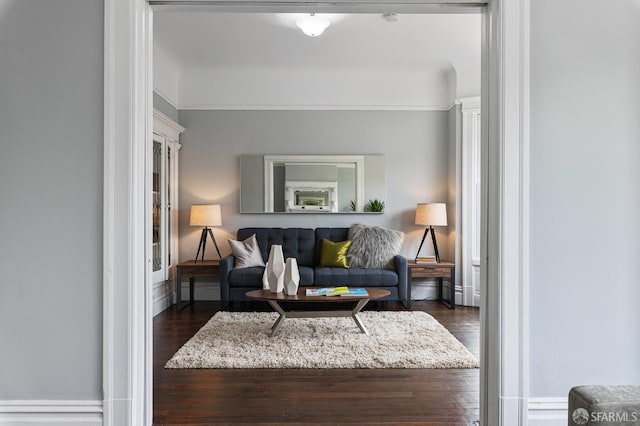 living room featuring dark hardwood / wood-style flooring