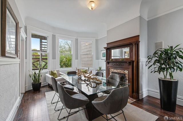 dining area with dark wood-type flooring