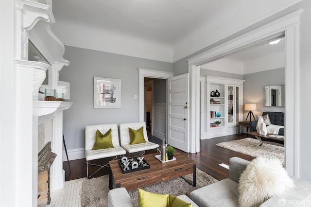 living room featuring dark hardwood / wood-style floors