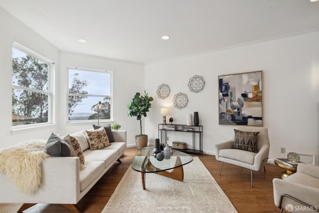302 Warren Dr, San Francisco, CA 94131 - living room featuring dark wood-style flooring, ornamental molding, and recessed lighting