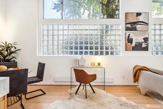 living area with hardwood / wood-style floors