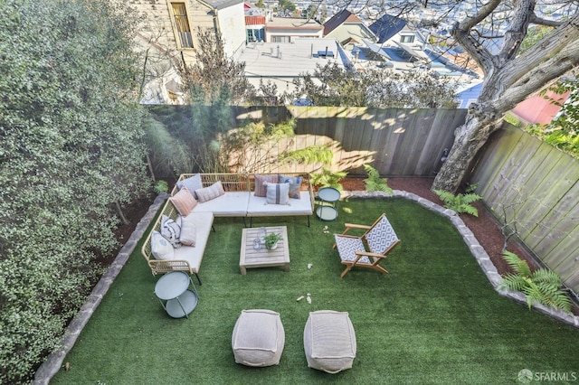 view of yard with an outdoor living space