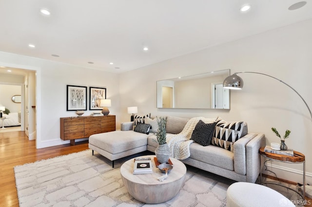 living room with light hardwood / wood-style floors