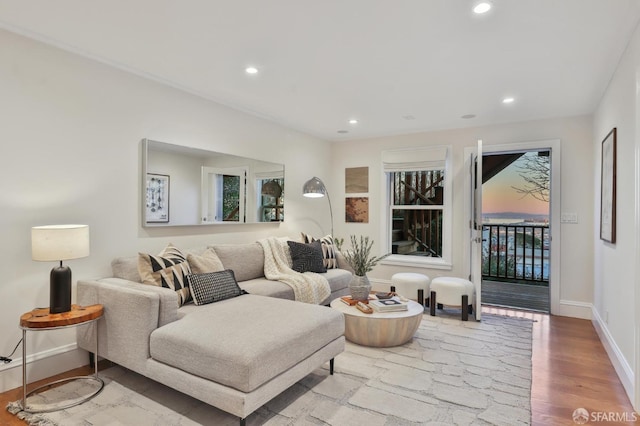 living room with light hardwood / wood-style floors