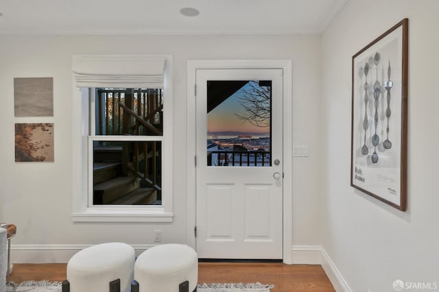 doorway featuring light wood-type flooring