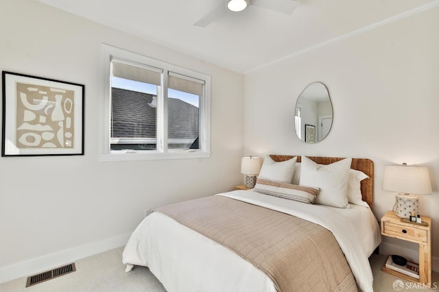 bedroom featuring ceiling fan and carpet flooring