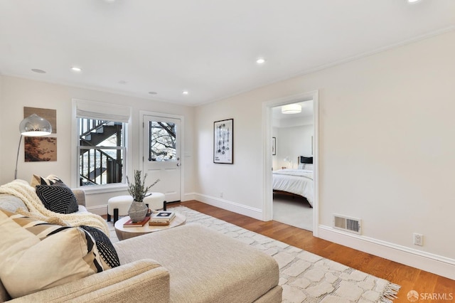 living room with hardwood / wood-style floors