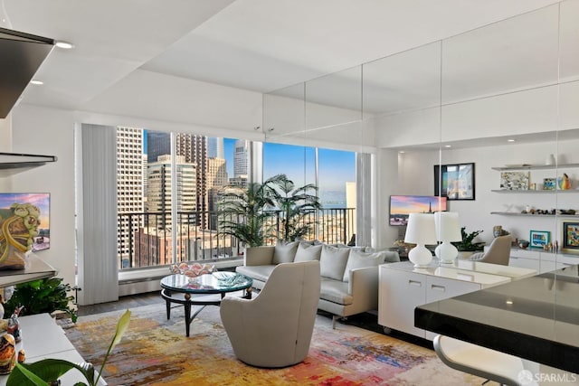 living room with light hardwood / wood-style flooring