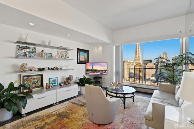 living room with hardwood / wood-style flooring