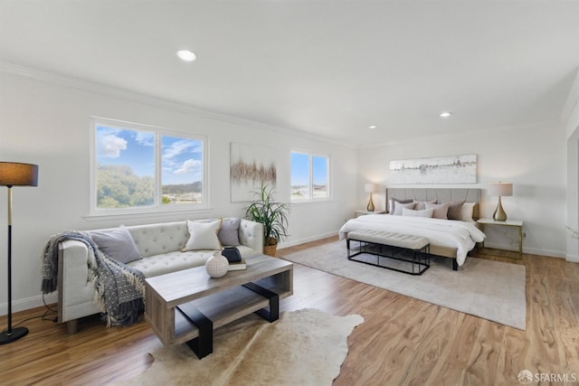 1826 Moraga St, San Francisco, CA 94122 - bedroom with ornamental molding, baseboards, light wood finished floors, and recessed lighting