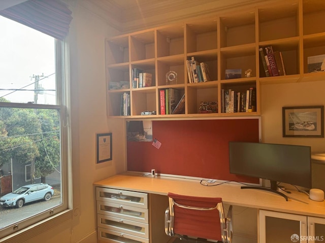 office area featuring built in desk