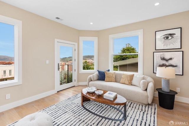 living room with light hardwood / wood-style floors