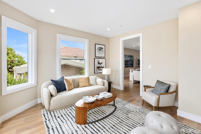 living room featuring light wood-type flooring