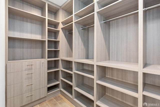 spacious closet featuring light hardwood / wood-style floors