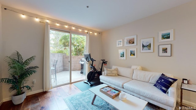 living room with hardwood / wood-style flooring