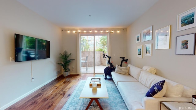 living room with wood-type flooring