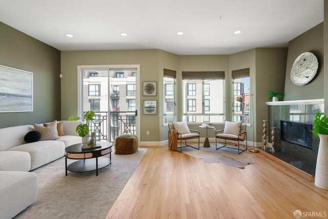 3310 19th St Unit 303, San Francisco, CA 94110 - living area featuring wood finished floors, recessed lighting, baseboards, and a fireplace