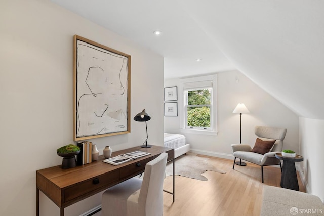 2531 Gough St, San Francisco, CA 94123 - home office featuring wood finished floors, lofted ceiling, and recessed lighting