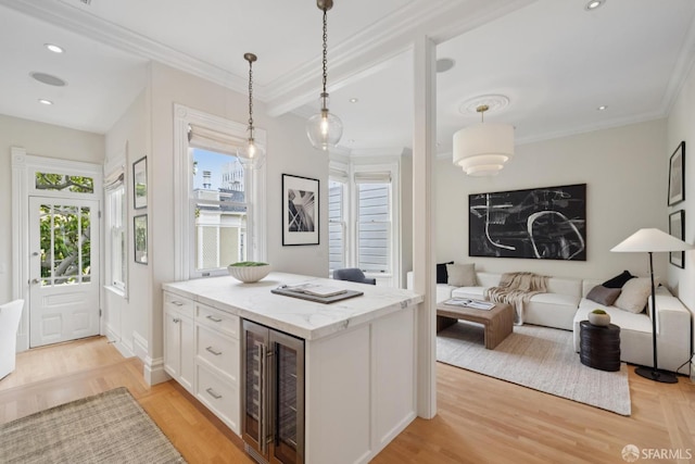 2531 Gough St, San Francisco, CA 94123 - home office featuring beverage cooler, ornamental molding, recessed lighting, and parquet floors