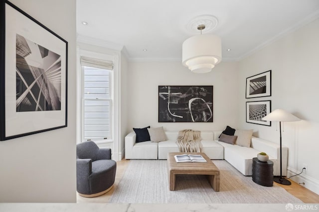 2531 Gough St, San Francisco, CA 94123 - living room with ornamental molding, wood finished floors, and recessed lighting