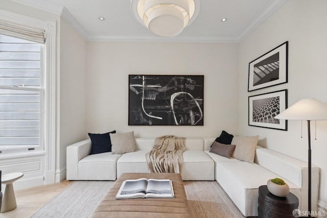 2531 Gough St, San Francisco, CA 94123 - living room featuring ornamental molding, wood finished floors, and recessed lighting
