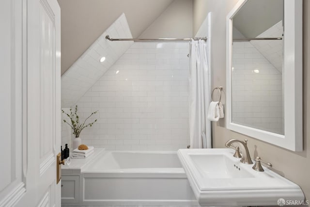 2531 Gough St, San Francisco, CA 94123 - full bathroom featuring a sink and shower / bath combo with shower curtain