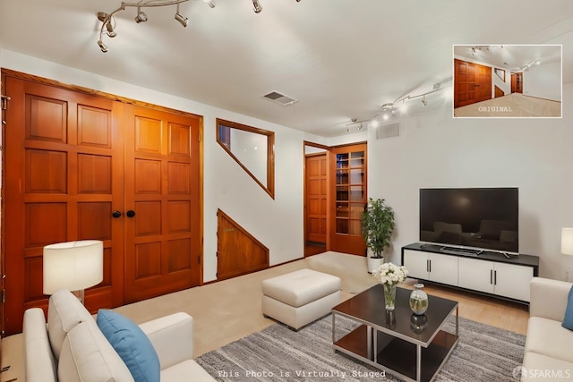 living room with light wood-type flooring