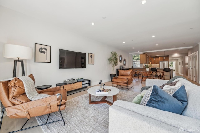 living area with recessed lighting