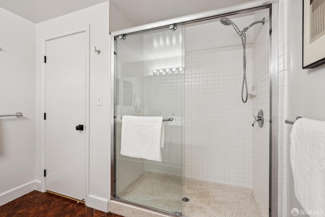 bathroom with a stall shower