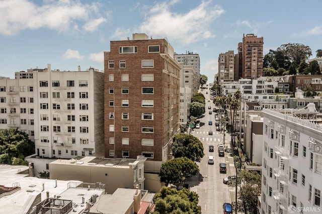 view of building exterior with a city view