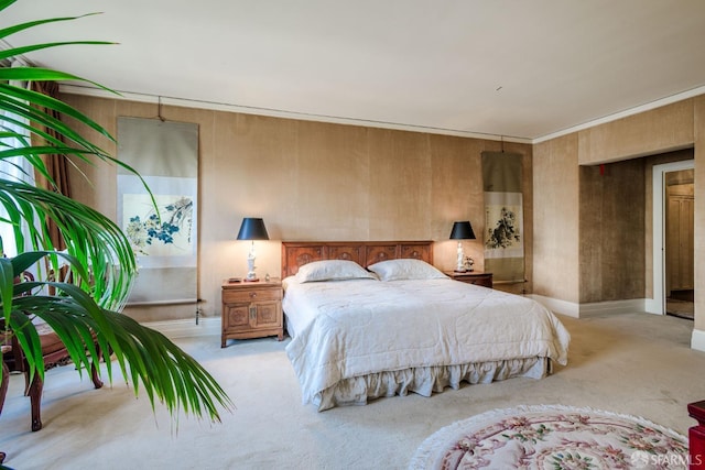 bedroom featuring light colored carpet