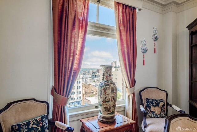 living area with a view of city