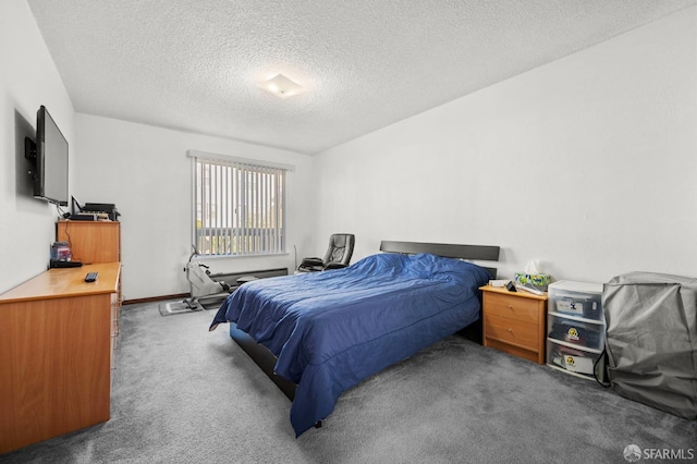 bedroom featuring carpet floors and a textured ceiling