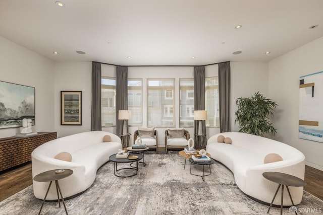 living room featuring wood finished floors and recessed lighting