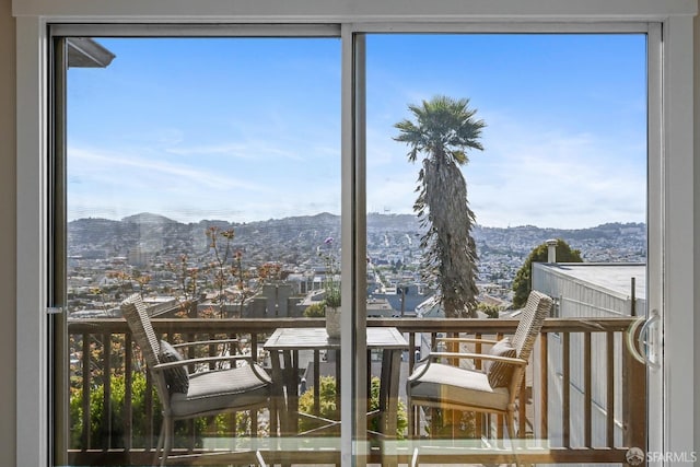 interior space featuring a mountain view