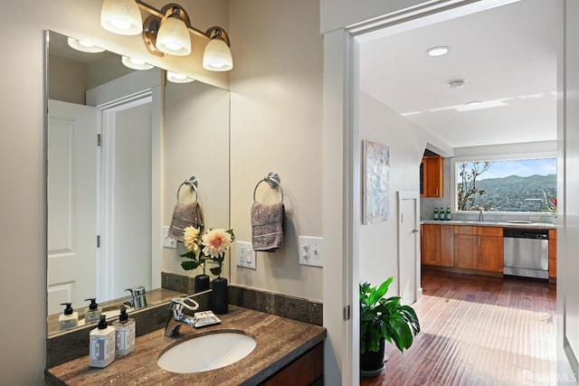 bathroom featuring wood finished floors and vanity