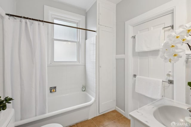 1250 Vallejo St Unit 8, San Francisco, CA 94109 - full bathroom featuring plenty of natural light, shower / bath combination with curtain, tile patterned floors, and vanity