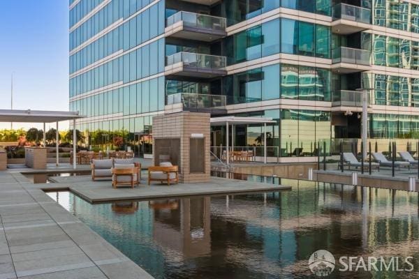 exterior space with a water view