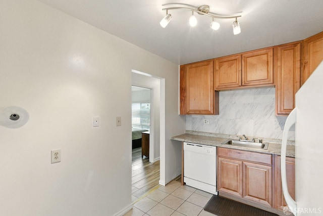 278 7th Ave, San Francisco, CA 94118 - kitchen featuring white appliances, light countertops, backsplash, and light tile patterned floors