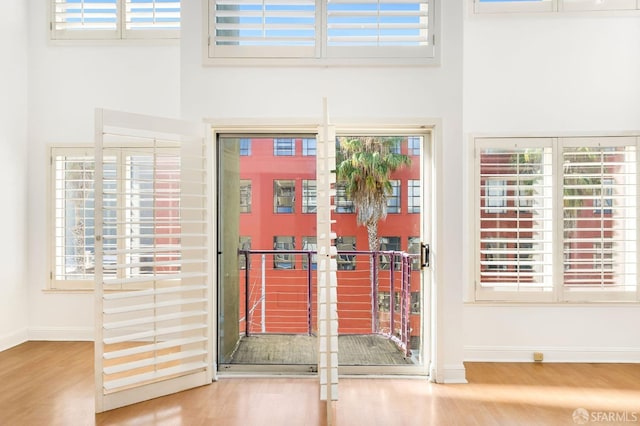 entrance foyer with a high ceiling and hardwood / wood-style flooring