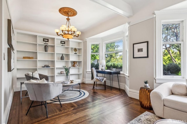 68 Castro St, San Francisco, CA 94114 - sitting room with a chandelier, a desk, wood finished floors, and baseboards