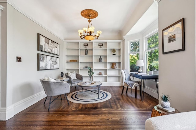 68 Castro St, San Francisco, CA 94114 - sitting room featuring a chandelier, baseboards, wood finished floors, and a desk